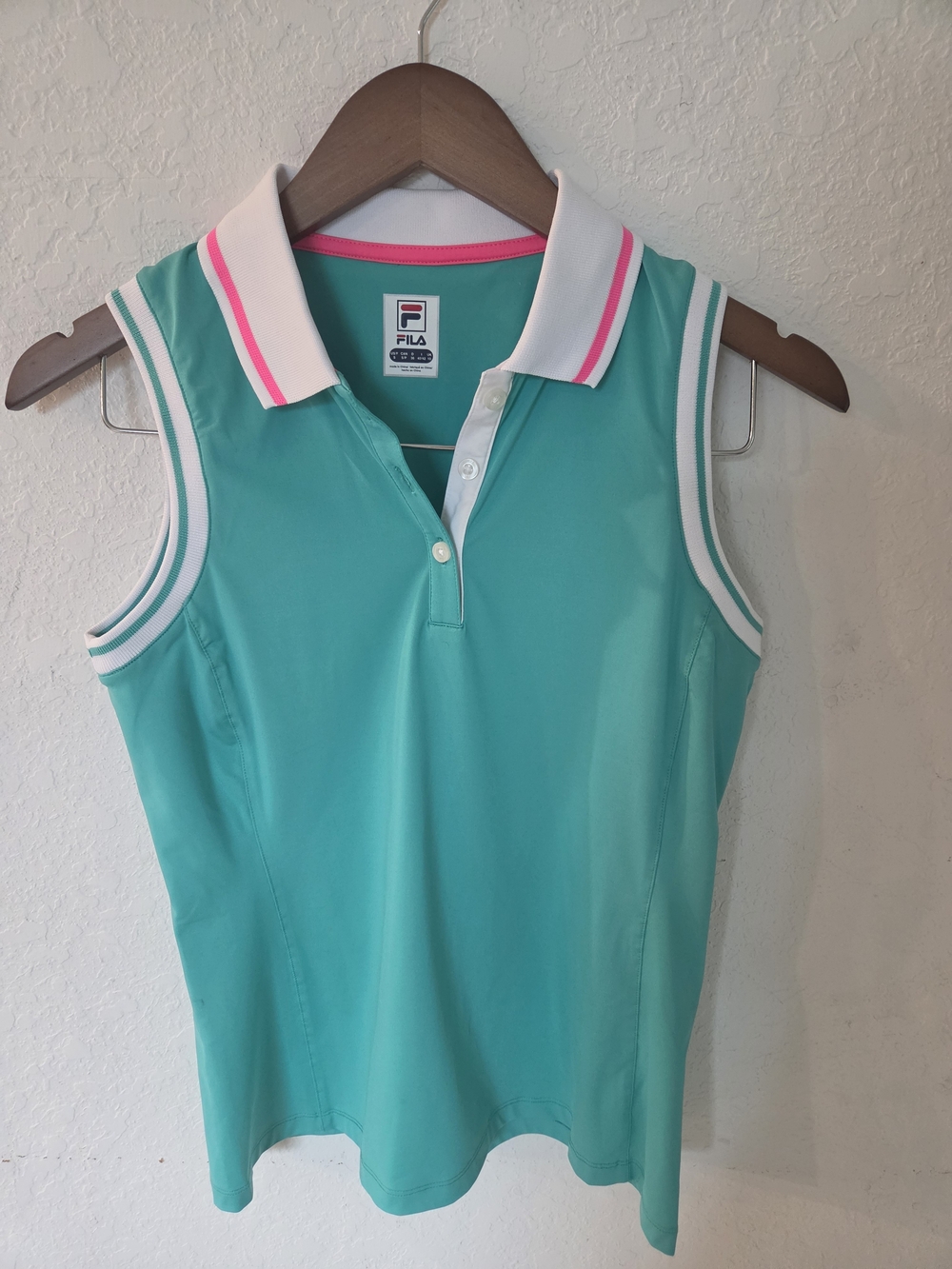 Fila Sleeveless Polo Tank in Teal with White & Pink Trim